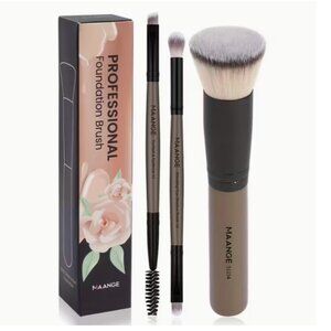 MAANGE 3-Piece Professional Makeup Brush Set Gold Foundation, Eye & Brow Brushes